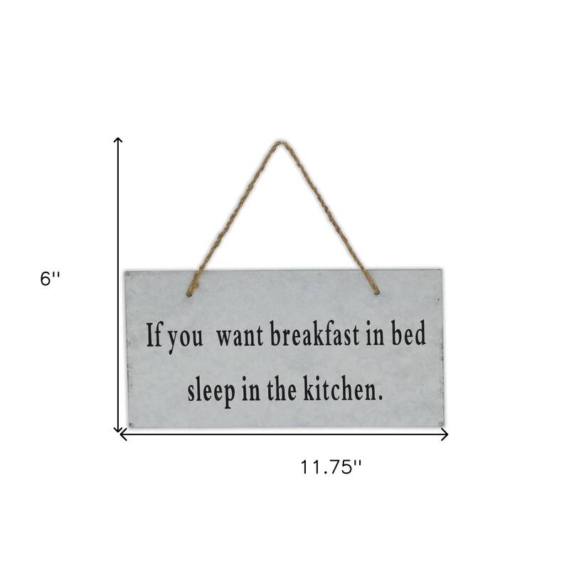 HomeRoots 6" X 12" Gray Handcrafted Breakfast In Bed Galvanized Metal Wall Decor