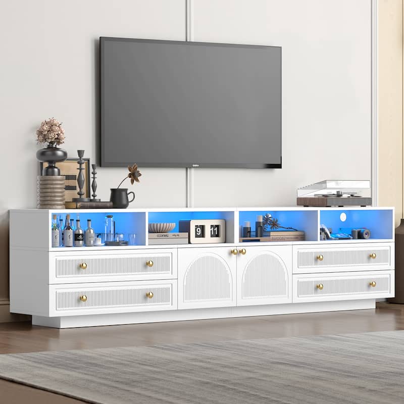 Pocassy Modern LED TV Stand for Living Room - White