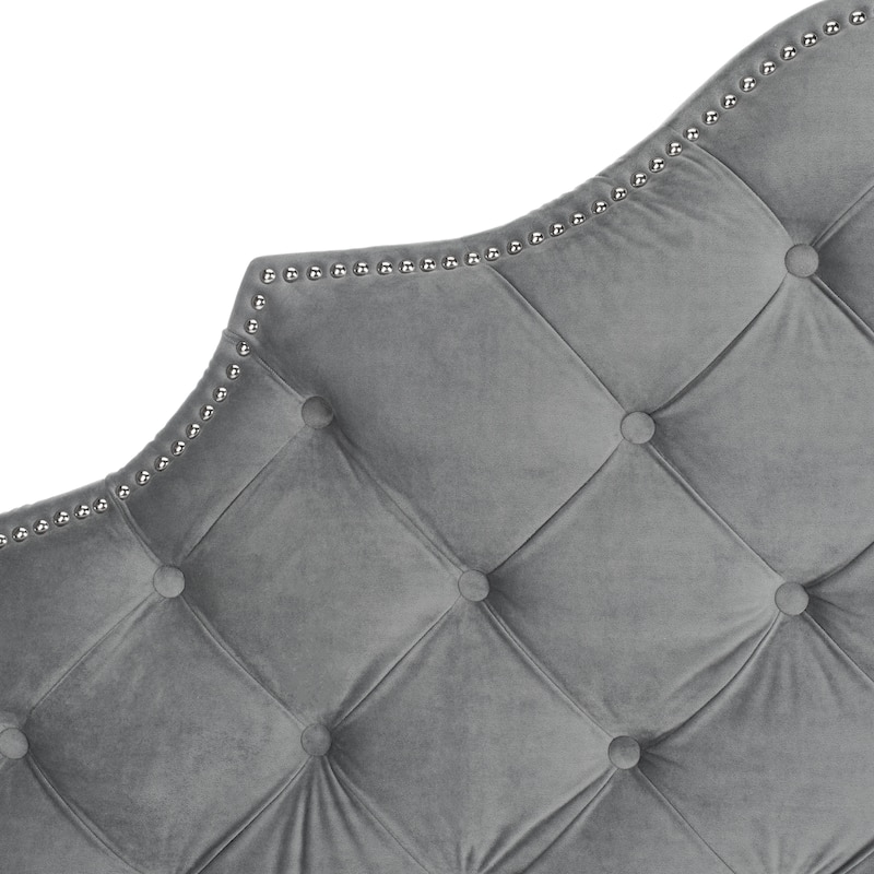 SAFAVIEH Brianna Taupe Linen Upholstered Tufted Headboard - Silver Nailhead (Queen)