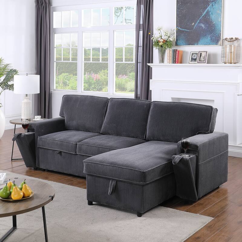 Convertible Upholstery Sleeper Sectional Sofa Bed with Storage Chaise