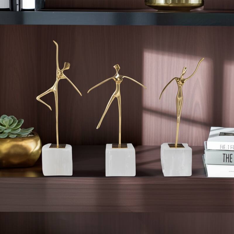 Valencia Brass Dancer Figurines on Marble Base (Set of 3) - 13" Gold - 6" x 3" x 13"