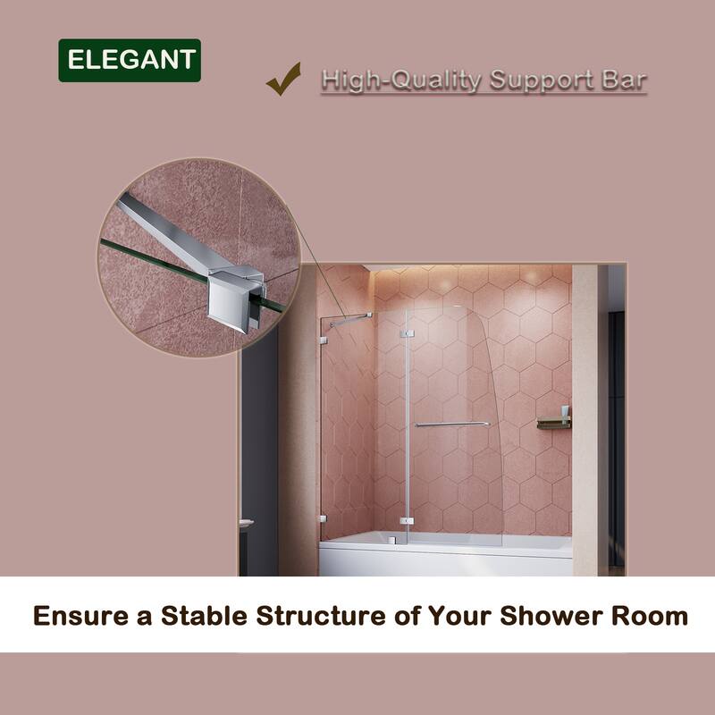 Elegant Tub Door Frameless Pivot Hinged Bathtub Glass Panel with Clear Tempered Glass Door for Bathtub