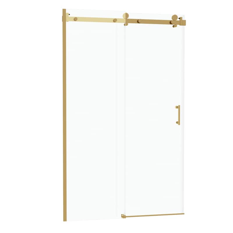 48"W x 76"H Gold Stainless Steel Single-Slide Shower Door with 8mm Tempered Glass – Reversible Left or Right Installation