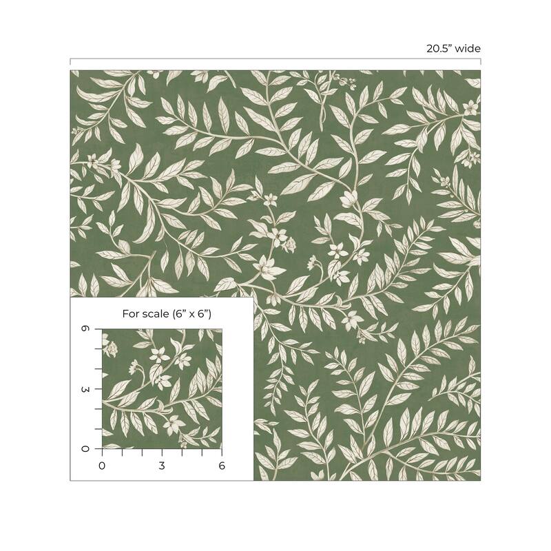 Daisy Bennett Designs Vining Leaf Trail Premium Matte Non-Woven Peel and Stick Wallpaper