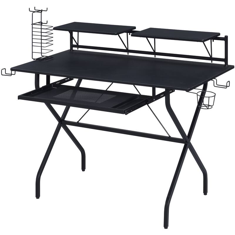 Modern Writing Desk with Spacious Top, Keyboard Tray, and Storage Features, Ideal for Gaming or Office Use