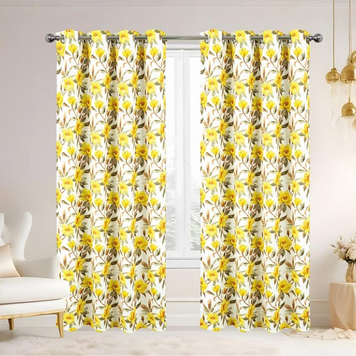 Naila Metallic Floral Room Darkening Grommet Window Curtain Panel, 54x84 Inches - 54x84 Inches - Yellow