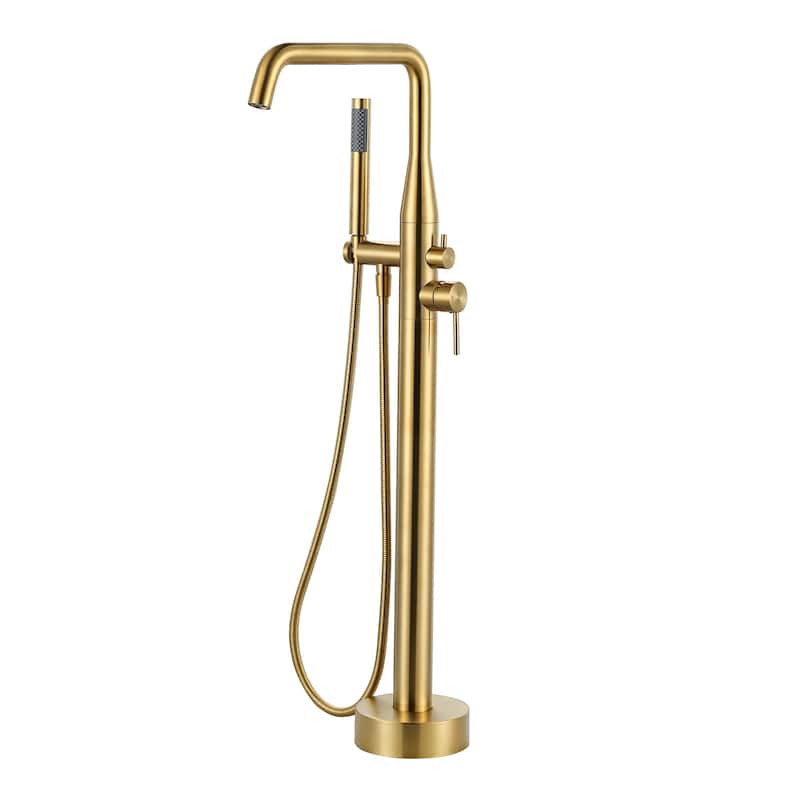 WOWOW Minimalist Freestanding Bathtub Faucet with Handheld Shower - Brushed Gold