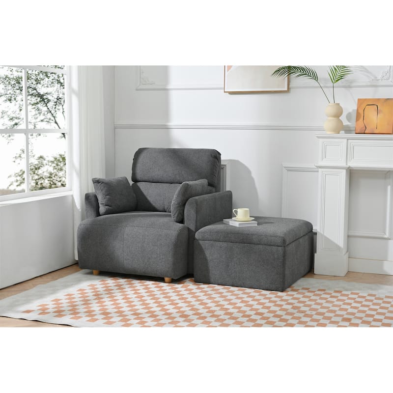 GDFStudio - Oversized 35" Accent Chair with Storage Ottoman