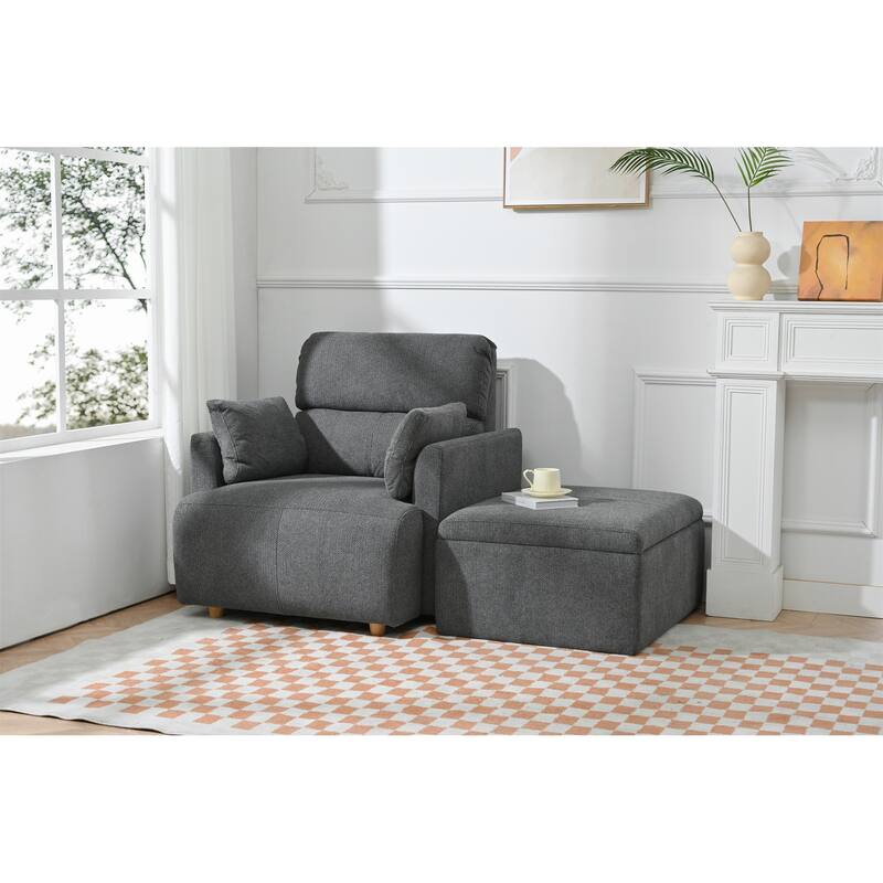 Modern Oversized Chair Accent Chair with Storage Ottoman, Reading Chair Deep Seat Sofa Couch Lounge Chair