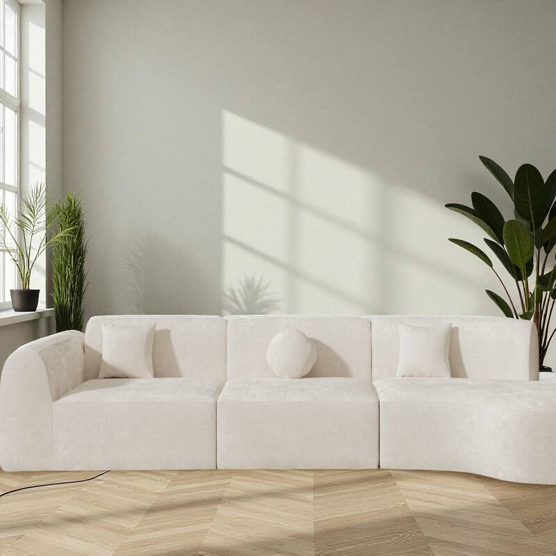 140" Fully Assembled Curved Sectional Sofa with High-Density Compressed Foam Chaise Lounge 3-Piece Modern Living Room Set