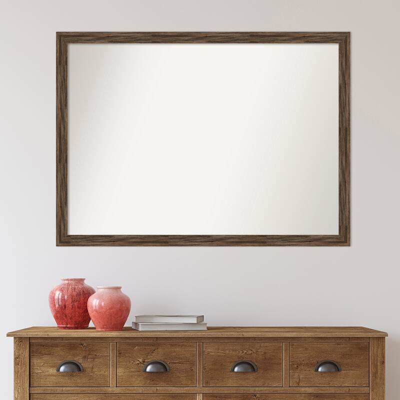 Non-Beveled Wood Wall Mirror - Regis Barnwood Mocha Narrow Frame