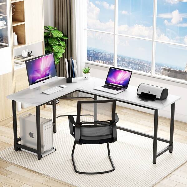 Tribesigns Modern L Shaped Desk Corner Computer Desk Gaming Table Faux Marble Black Overstock 31970175
