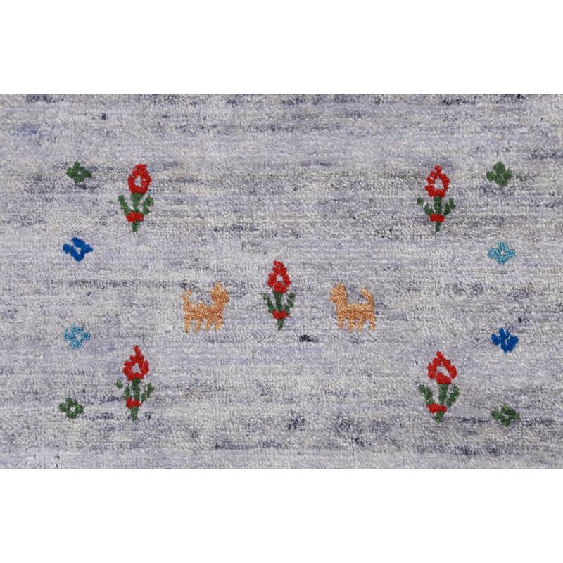Hand Knotted Oriental Viscose Silk Carpet Tribal Stripe Greys & Charcoal Gabbeh Area Rug - 9' 8'' X 8' 2''