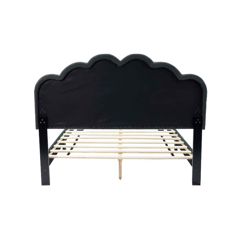Modern Style 1pc Bed Set Scalloped Tufting Built In LED lights Charcoal Finish Bedroom Furniture