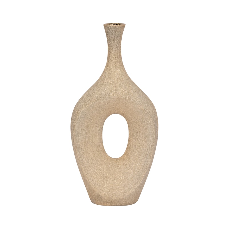 Sagebrook Home Ceramic 19" Open Cut Vase, Oval, 19"H - Beaded Gold