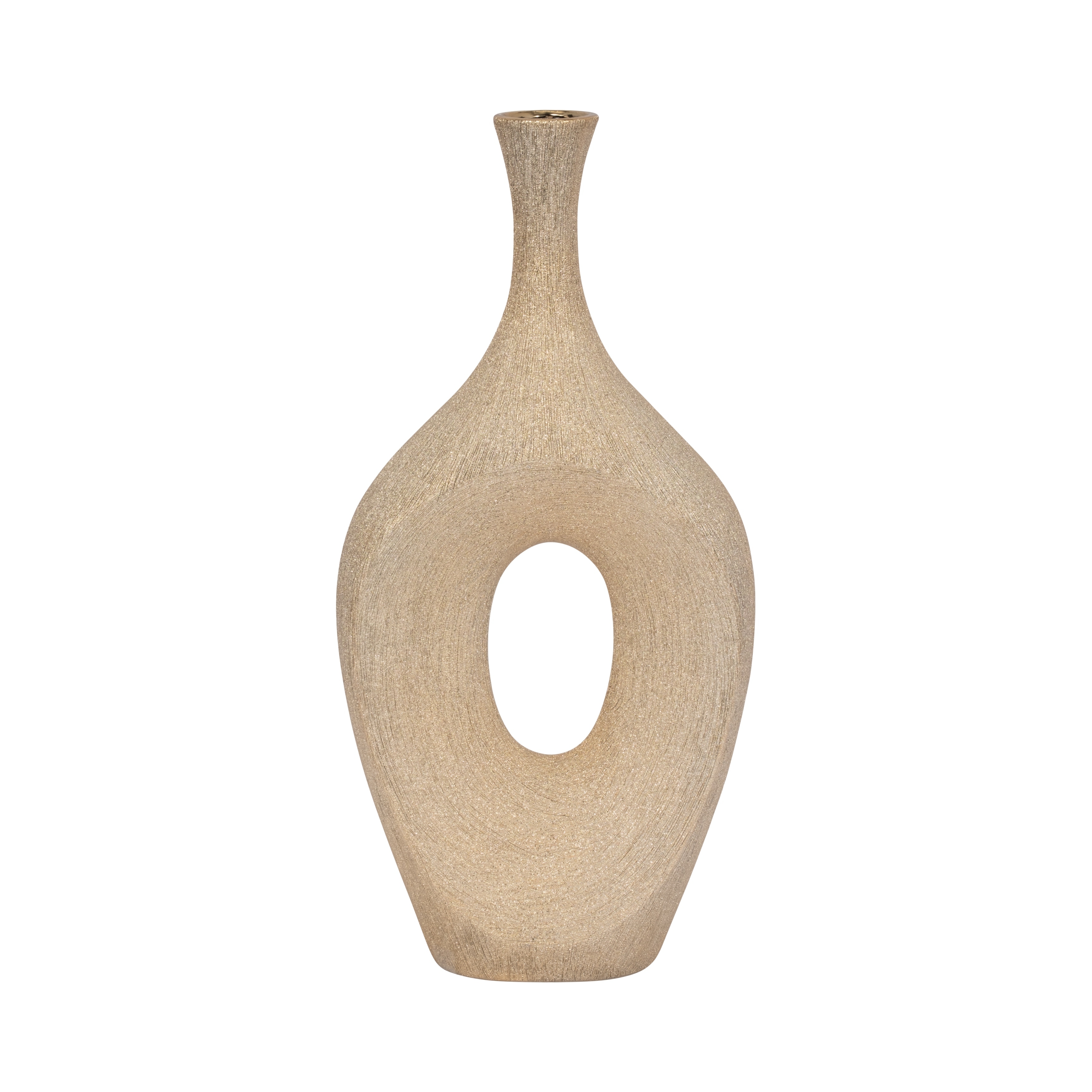 Ceramic Oval Scratched Open Cut Vase - Black, 19"