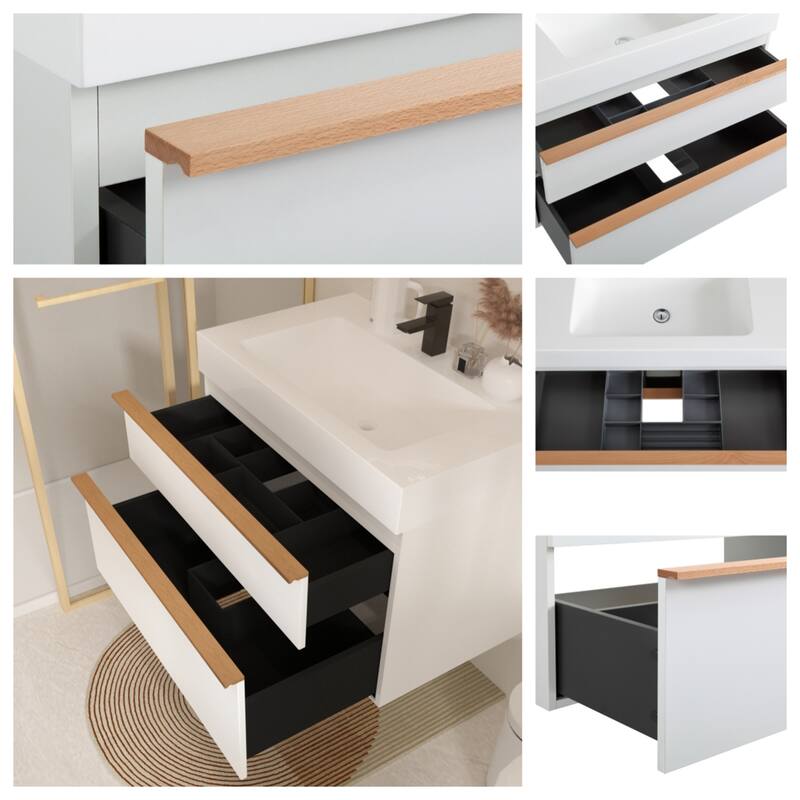 36" Wall Mounted Bathroom Vanity with Integrated Acrylic Sink, 2 Soft-Close Drawers