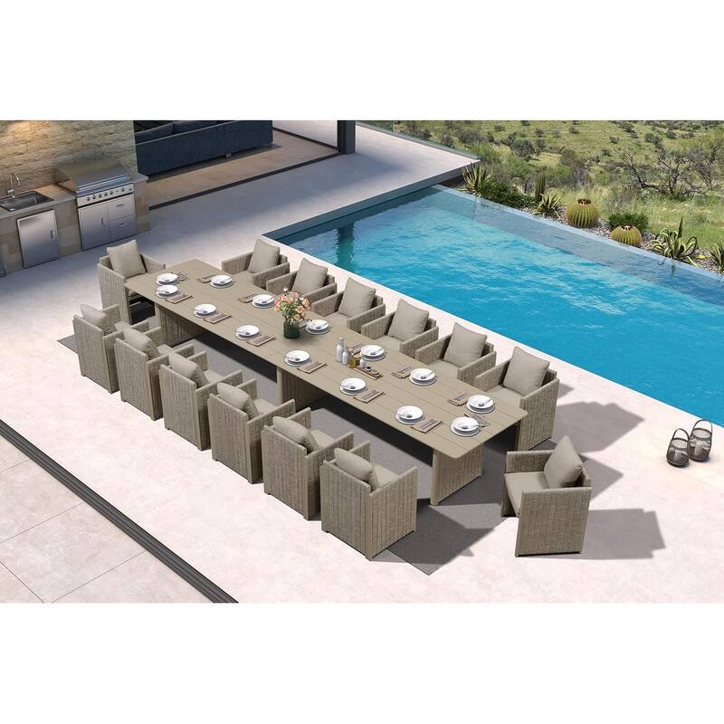 PURPLE LEAF Sanori Patio Dining Set Modern Large Weather-Resistant Table and Aluminum Chairs - 15-Piece Rectangle