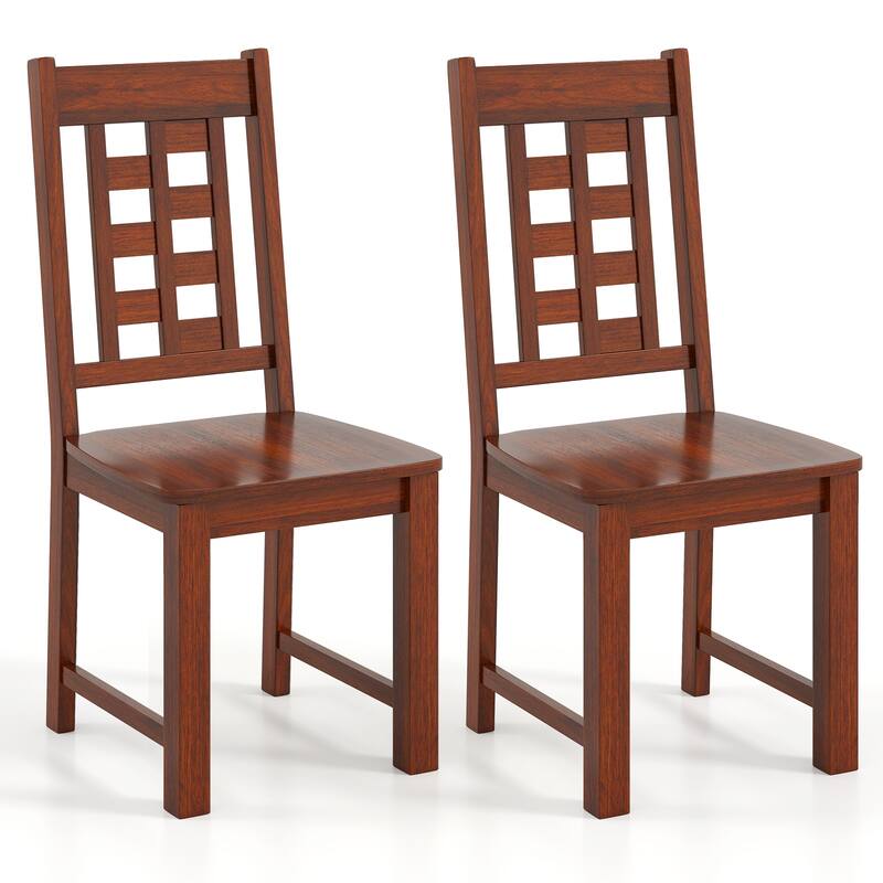 Set of 2 Natural Rubber Wood Dining Chairs with High Backrest and Stable Frame - 21" L x 18" W x 39.5" H - Natural