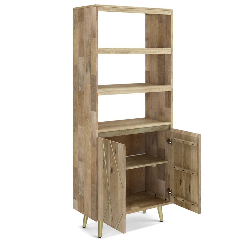 WYNDENHALL Bissell SOLID MANGO WOOD 72 x 30 inch Contemporary Bookshelf with Doors in Natural - 15" d x 30" w x 72" h