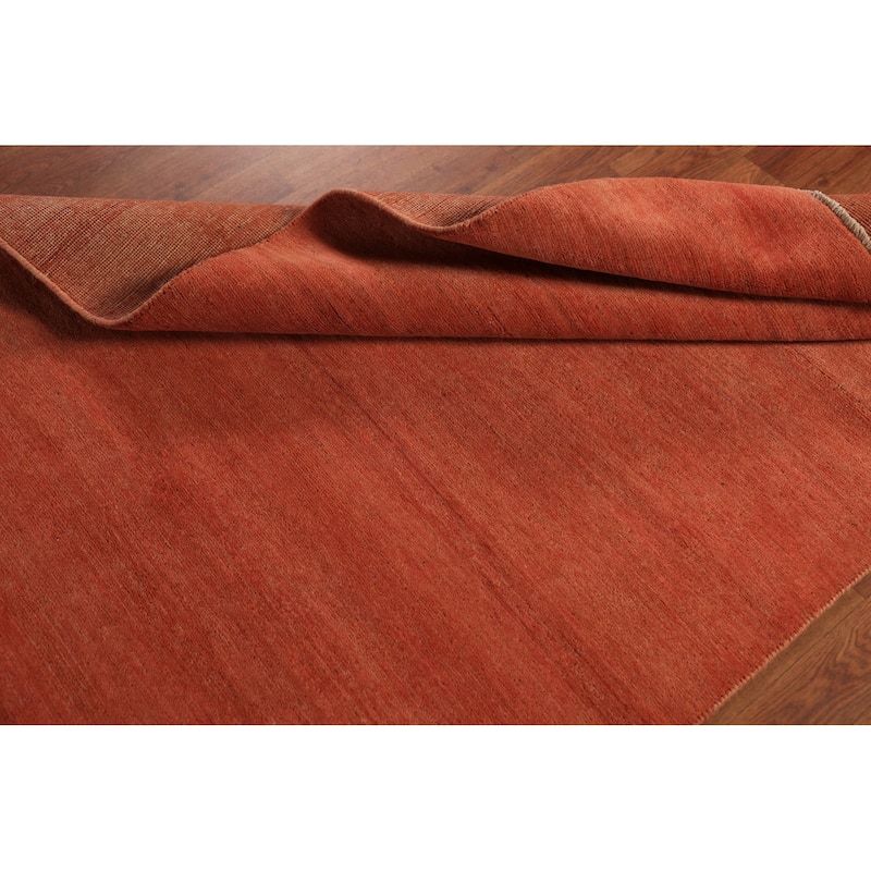 Orange Hand-Knotted Gabbeh Modern Wool Carpet - 4'0" x 5'10"