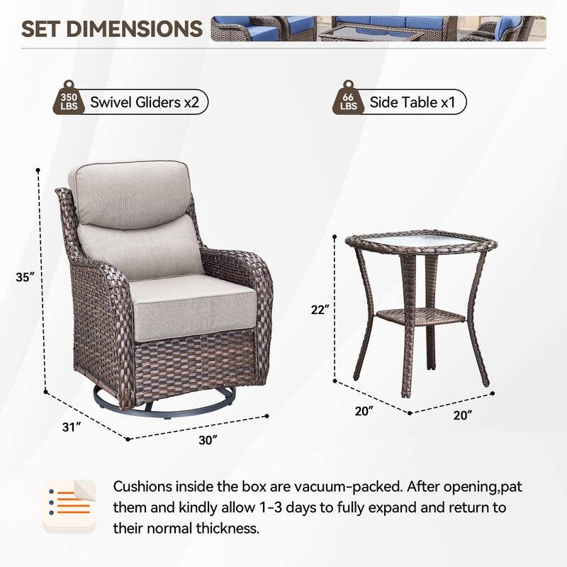 Outdoor Swivel Wicker Patio Chairs Set with Side Table