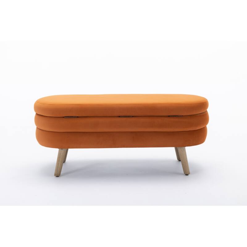 Velvet Fabric Storage Bench Bedroom Bench With Wood Legs For Living Room Bedroom Indoor
