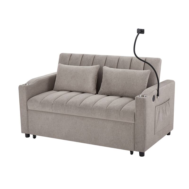 3-in-1 Convertible Sleeper Sofa Bed, Futon Couches with Adjustable Back and Pillows, 2-Seater Loveseat Sofa with Storage Pockets