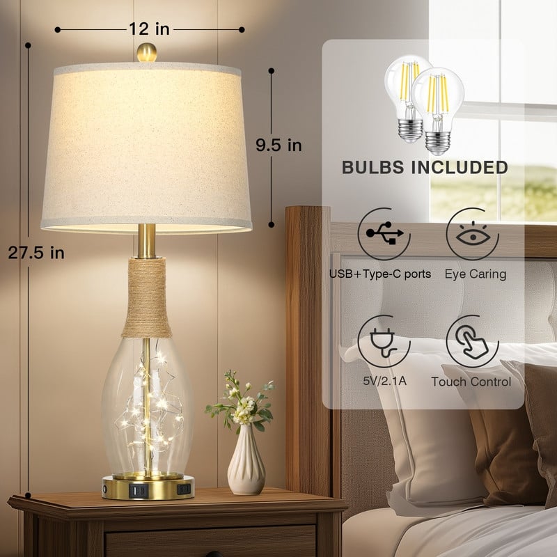 23-Inch Light Blue Ceramic Table Lamps with Gold Accents - Set of 2 - 12'' x 12'' x 27.5