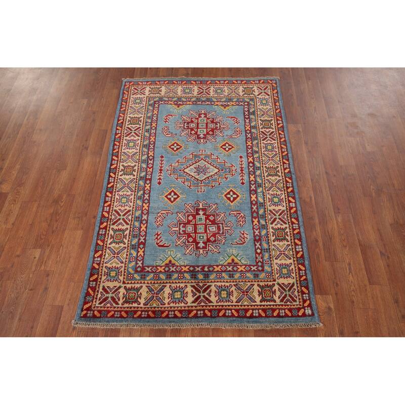 Blue Kazak Oriental Accent Rug Handmade Wool Carpet - 3'4" x 5'0"