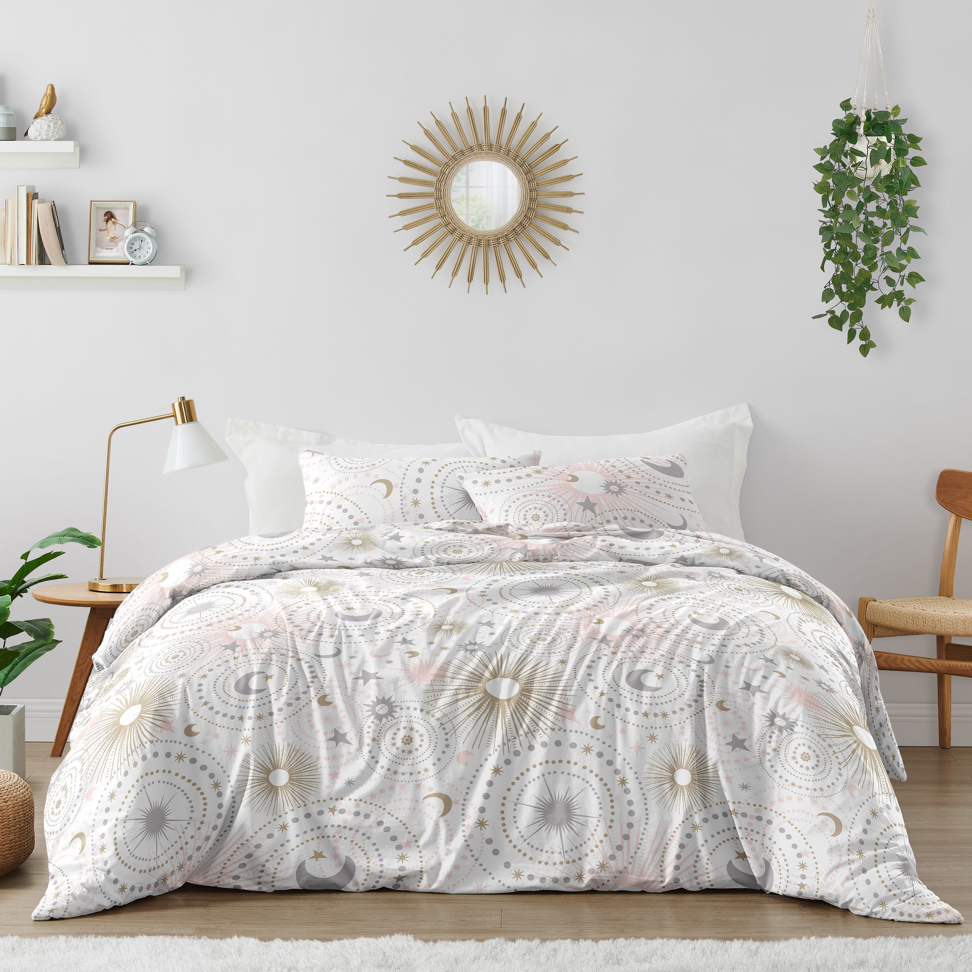 Sweet Jojo Designs Pink, Gold, and Grey Star and Moon Celestial Collection Girl 3-piece Full / Queen-size Comforter Set