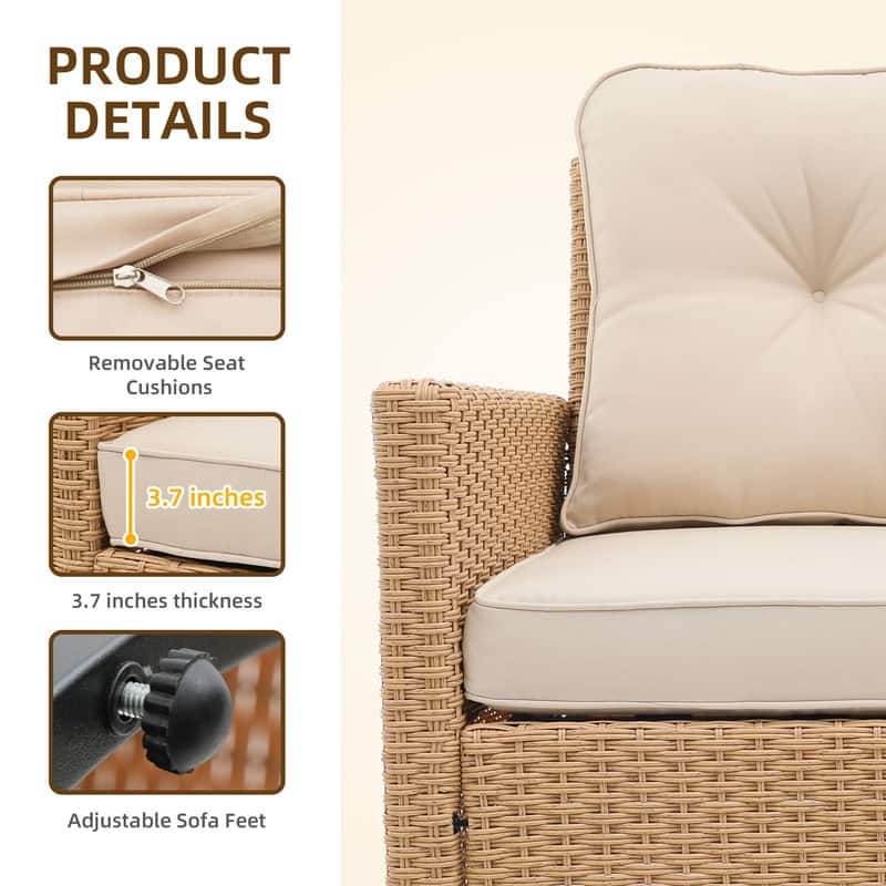 Patio Watcher 2 Pieces Outdoor Beige Rattan 360 Degree Swing Patio Conversation Chair Set with Cushions