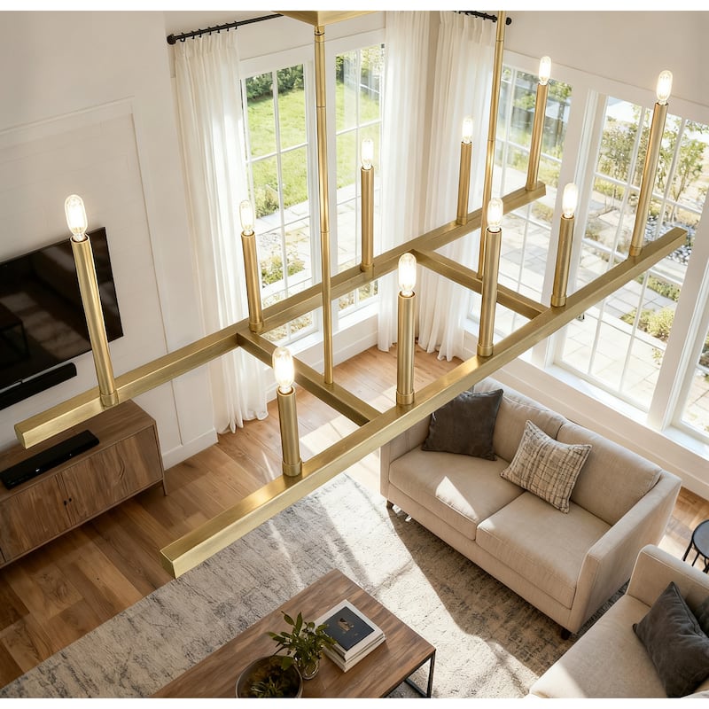 LamQee Mid Century Chandelier Rustic Sputnik Gold Ceiling Light - Large