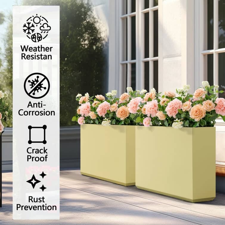 Metallic Heavy Planter for Outdoor Plants, 24.02" H x 30" W x 9.84" D	Tall and Long Metal Divider Planter Box