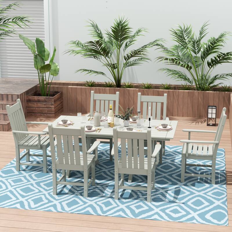 Laguna Hdpe All Weather Outdoor Patio Dining Set with Rectangle Table, Arm Chairs (7-Piece Set)