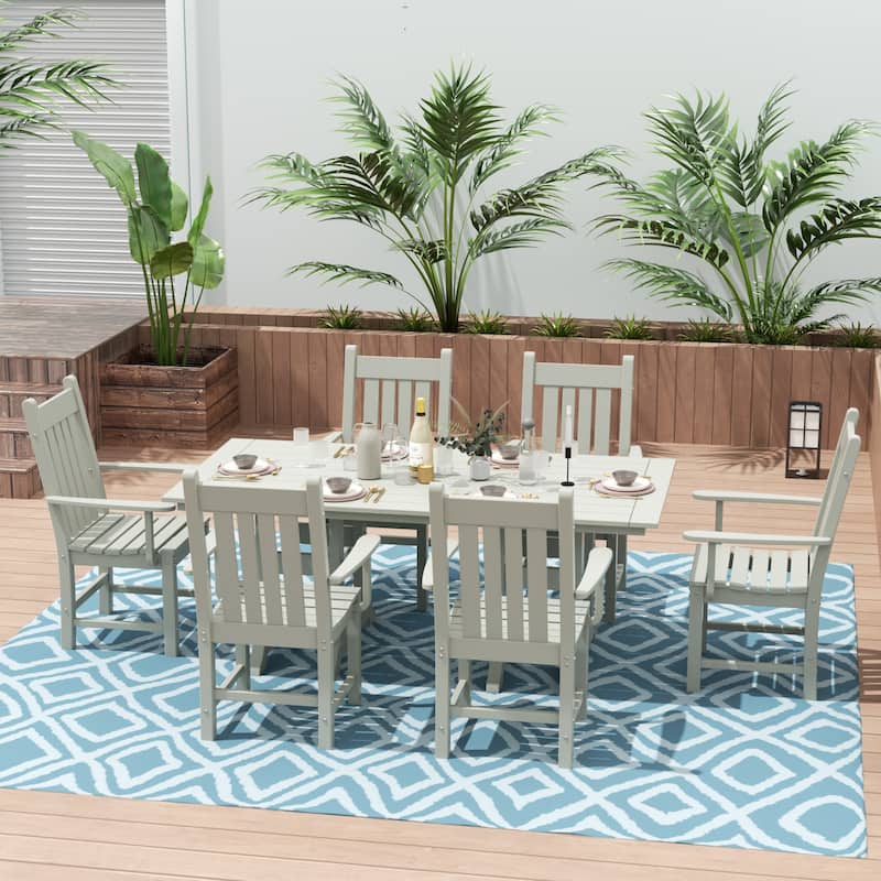 Laguna Hdpe All Weather Outdoor Patio Dining Set with Rectangle Table, Arm Chairs (7-Piece Set)