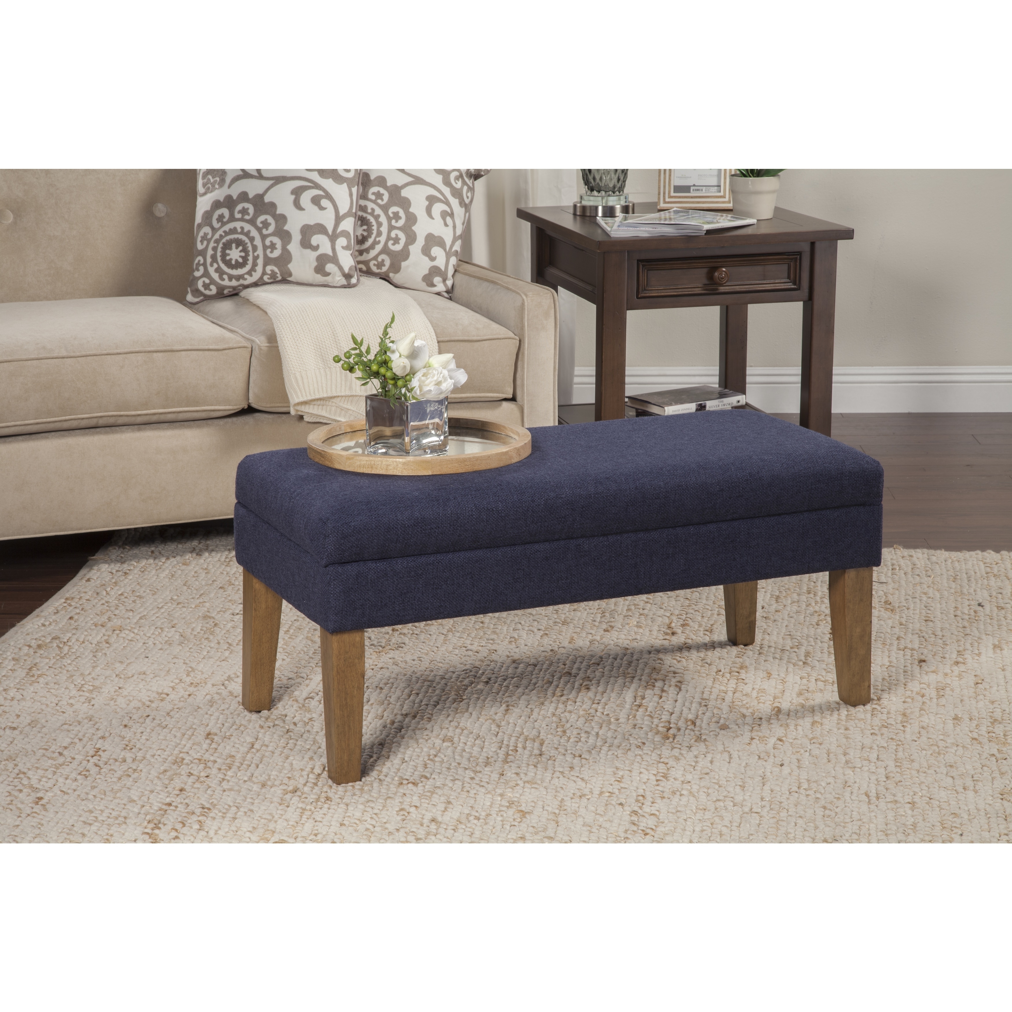 HomePop Navy Chunky Textured Decorative Storage Bench