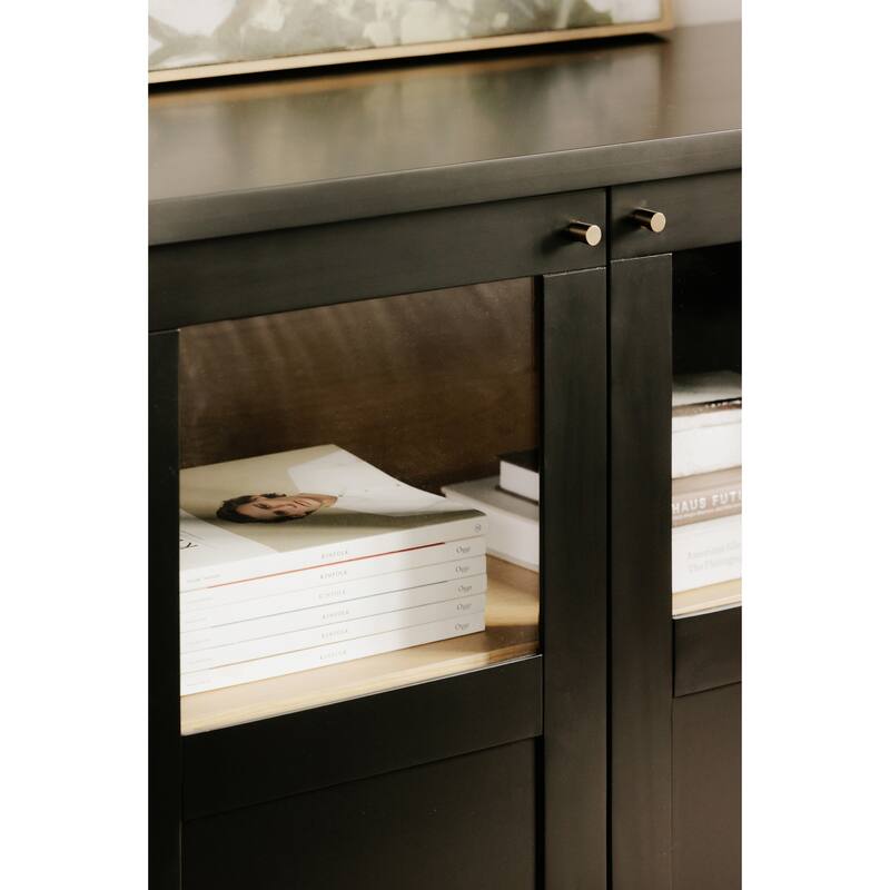 Title: NADAAL STUDIOS Delmira Sideboard, Millwork-Inspired Glass-Front Storage with Dowel Legs, Black