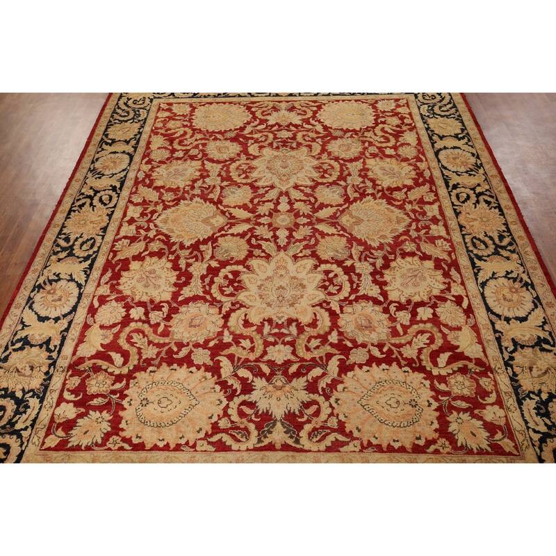 Red Floral Agra Indian Area Rug Handmade Wool Carpet - 9'0" x 12'5"