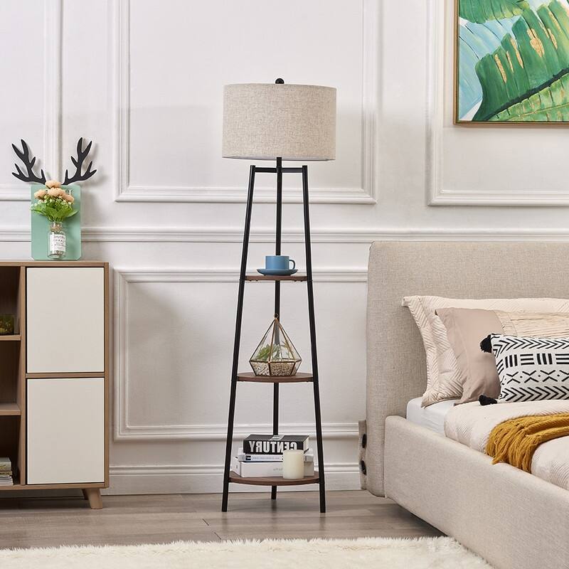 ROSEN GARDEN Floor Lamp, Standing Reading Light with 3 Shelves
