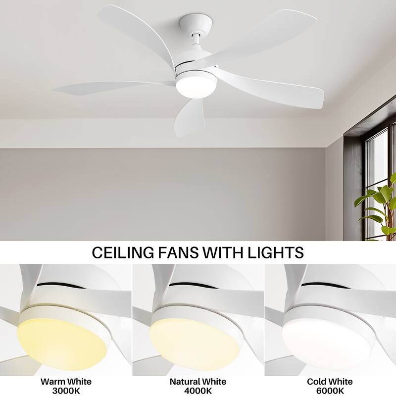 52 Inch Modern Ceiling Fan With 3 Color Dimmable 5 ABS Blades Remote Control Reversible DC Motor With Led Light