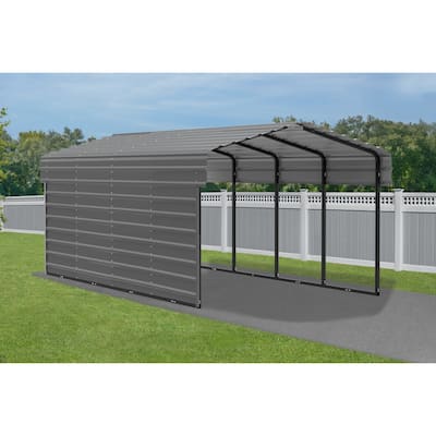 Arrow 10 x 20 ft Galvanized Steel Carport, with 1-Side Wall Kit Charcoal