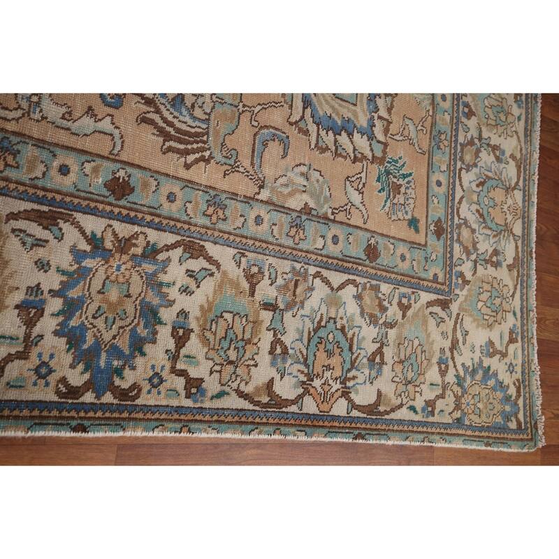 Distressed Tabriz Vintage Persian Rug Handmade Oriental Wool Carpet - 9'6" x 12'7"