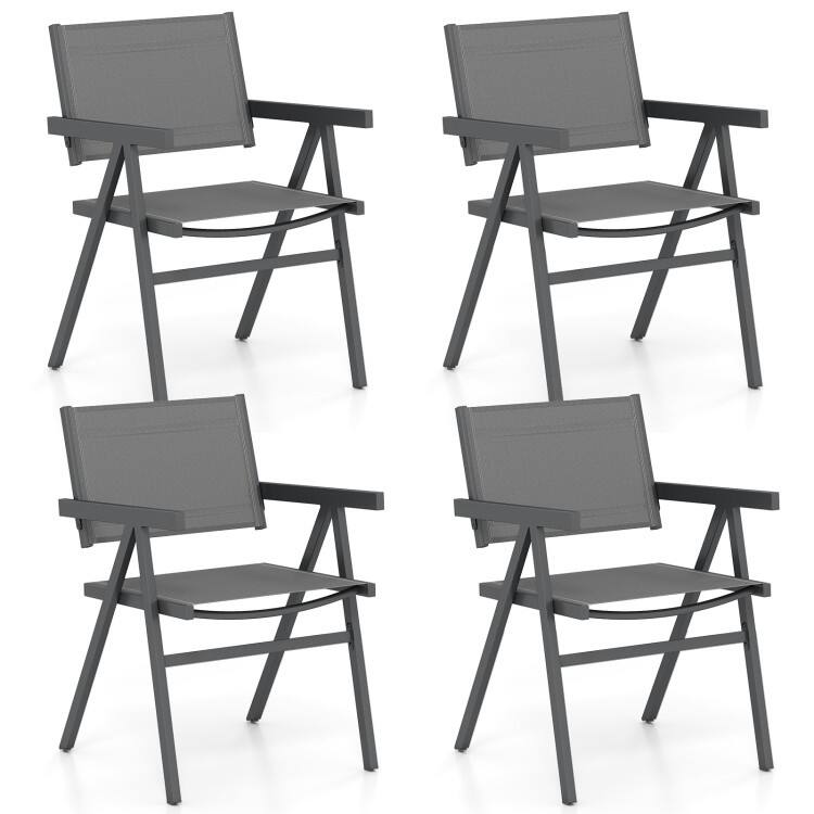 Brown-Black Fabric Metal Outdoor Dining Chairs Patio - Set of 4