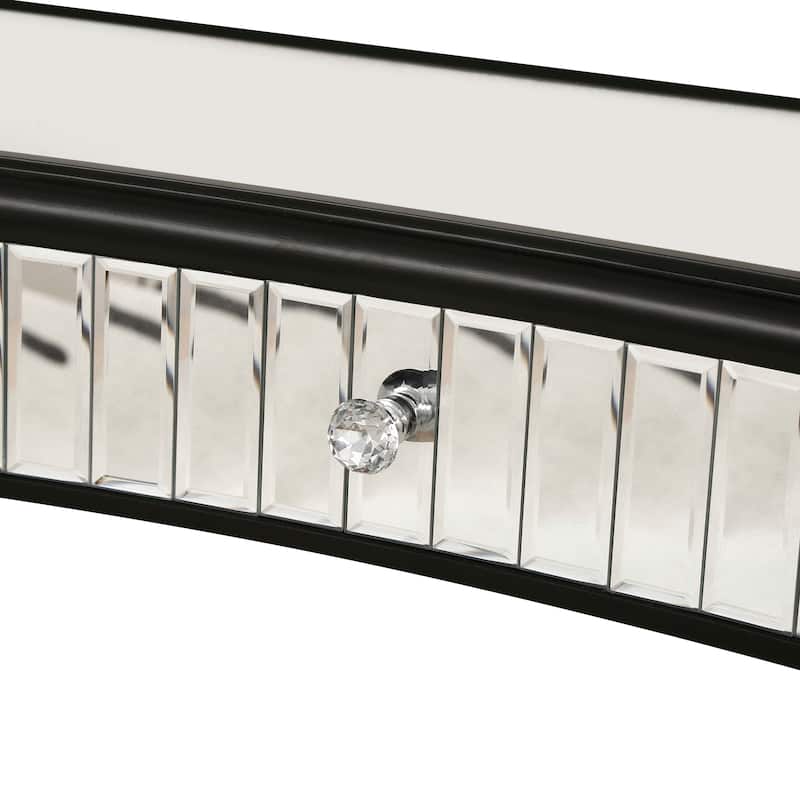 GDFStudio - 47" Half-Moon Mirrored Console Table with Fluted Glass & Crystal Knob Drawer