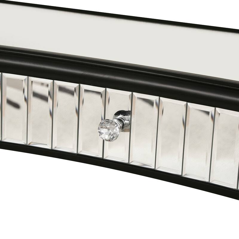 Roomfitters 47" Half-Moon Mirrored Console Table, Fluted Glass Entryway Vanity with Crystal Knob Drawer