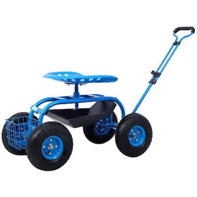 Garden Cart Seat with Wheels and Tool Tray