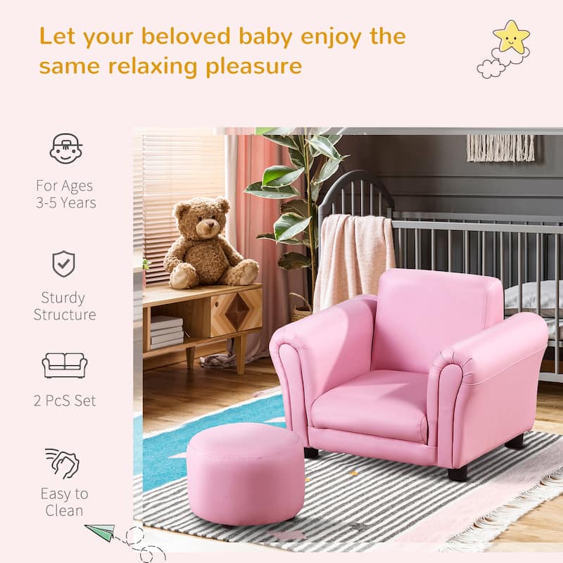 Qaba Kids Sofa Chair with Matching Ottoman for 18 to 36 Months
