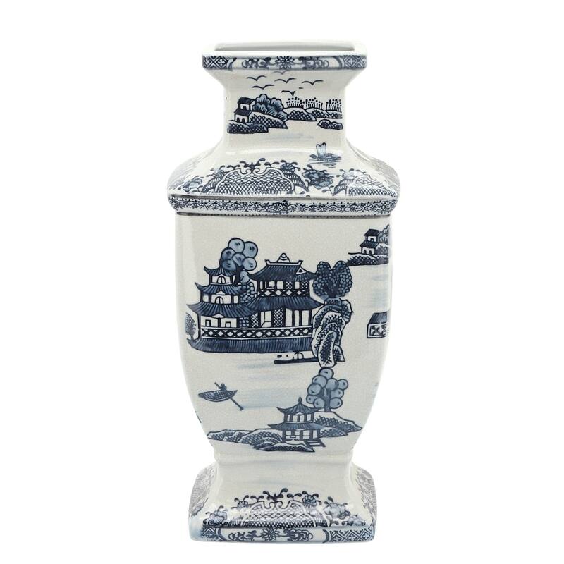 Oriental Ceramic Vase - 15" - Blue and White