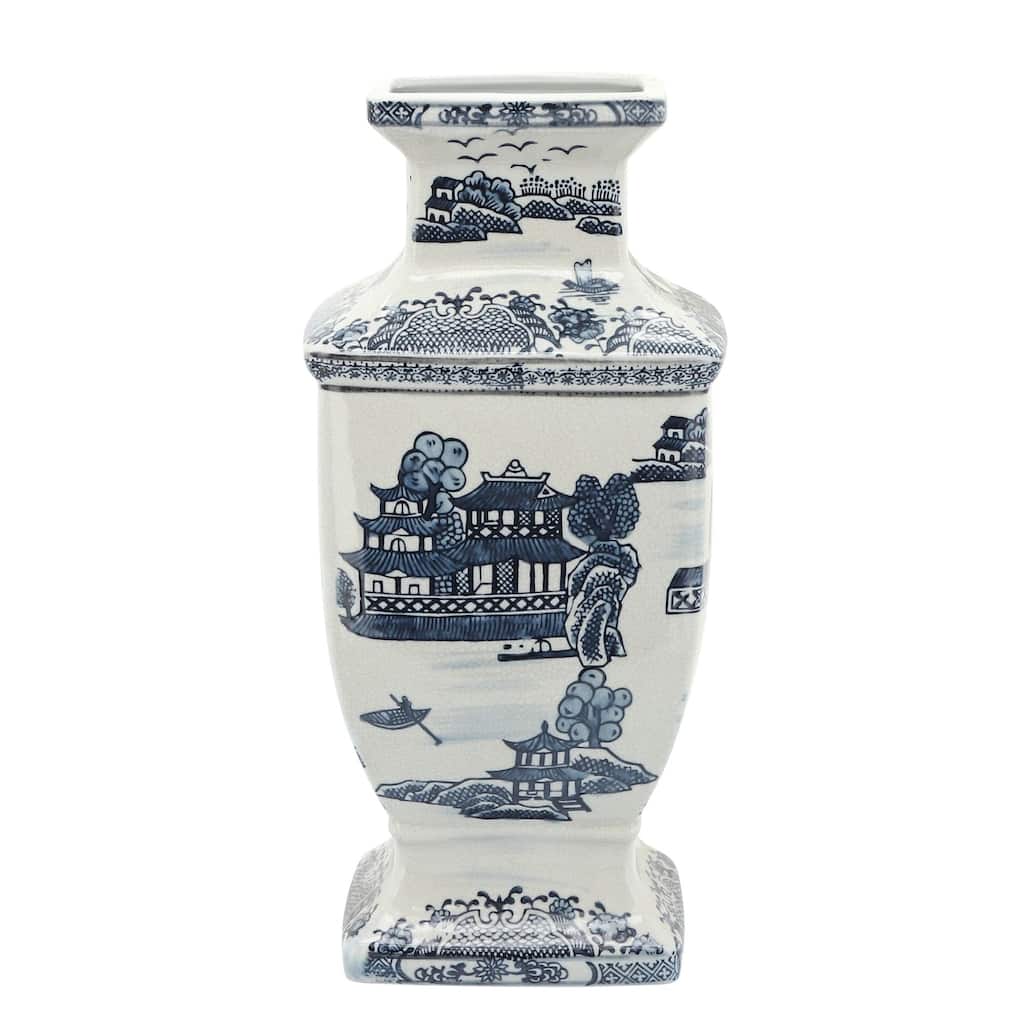 Oriental Ceramic Vase - 15" - Blue and White